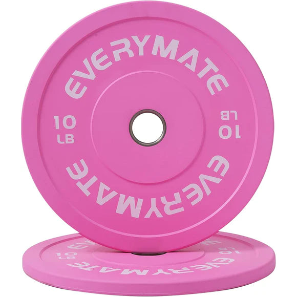 EVERYMATE Pink Weight Plates 10LB Olympic Bumper Plates Grip Weight Plates  for Strength Training & Crossfit Steel Inserts Weight Plates Fit 2