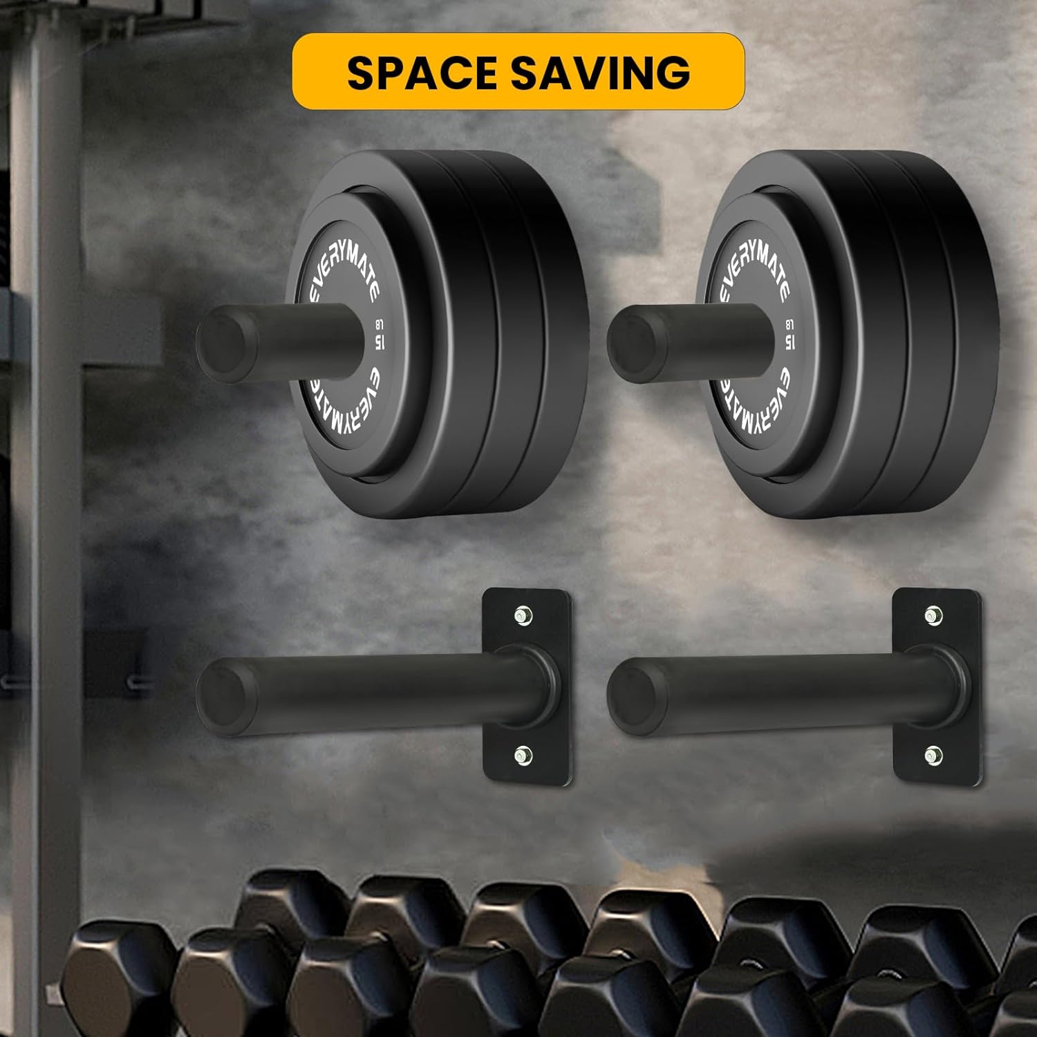 Wall Mount Weight Plate Rack - 4-Pack Storage for 1" or 2" Olympic Plates