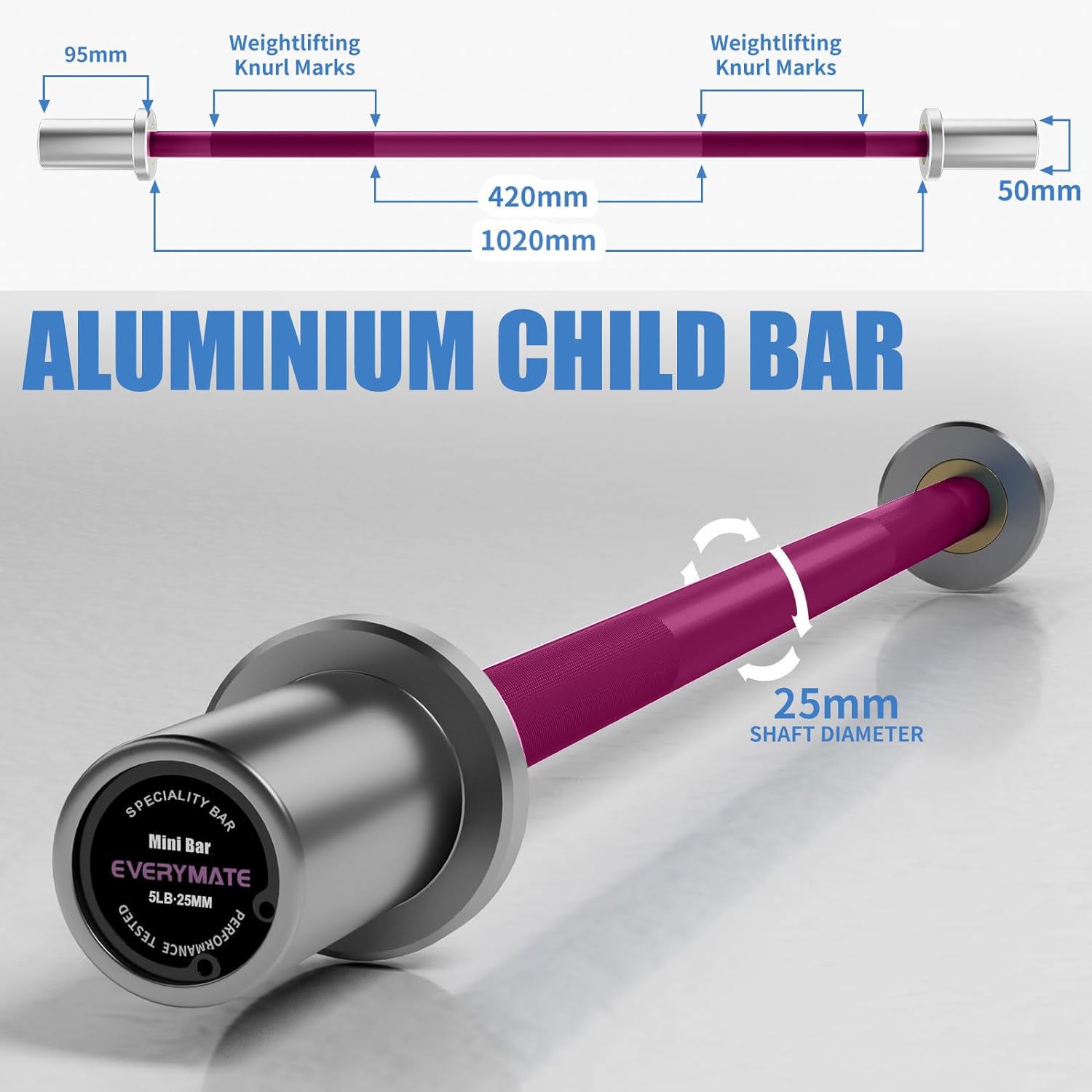 EVERYMATE 5LB Mini Barbell Bar- Beginner Women Kid Bar Total Body Workout