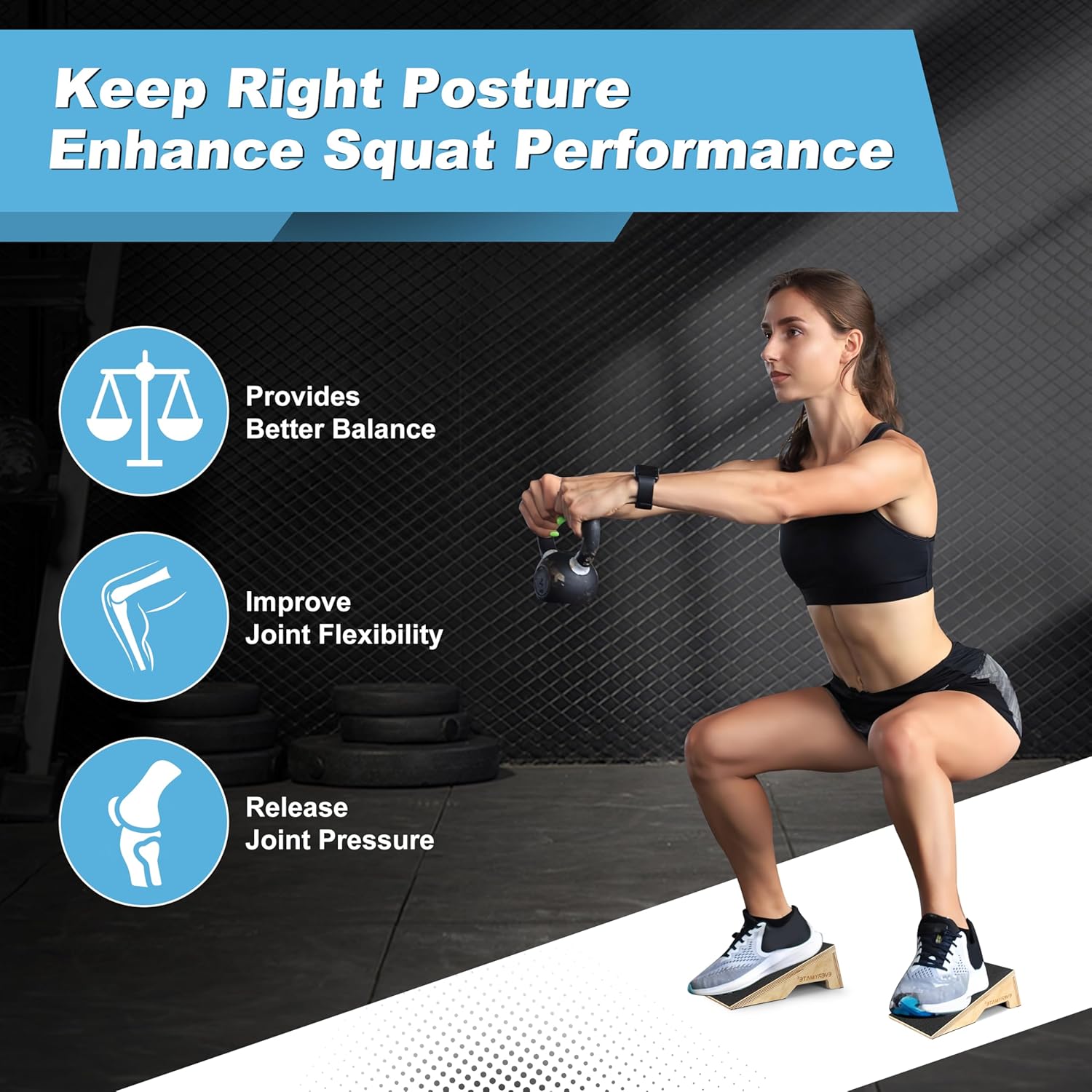 Non-Slip Heel Elevated Squat Wedge Block,Calf Stretching-Ankle Support & Knee Rehabilitation Tool