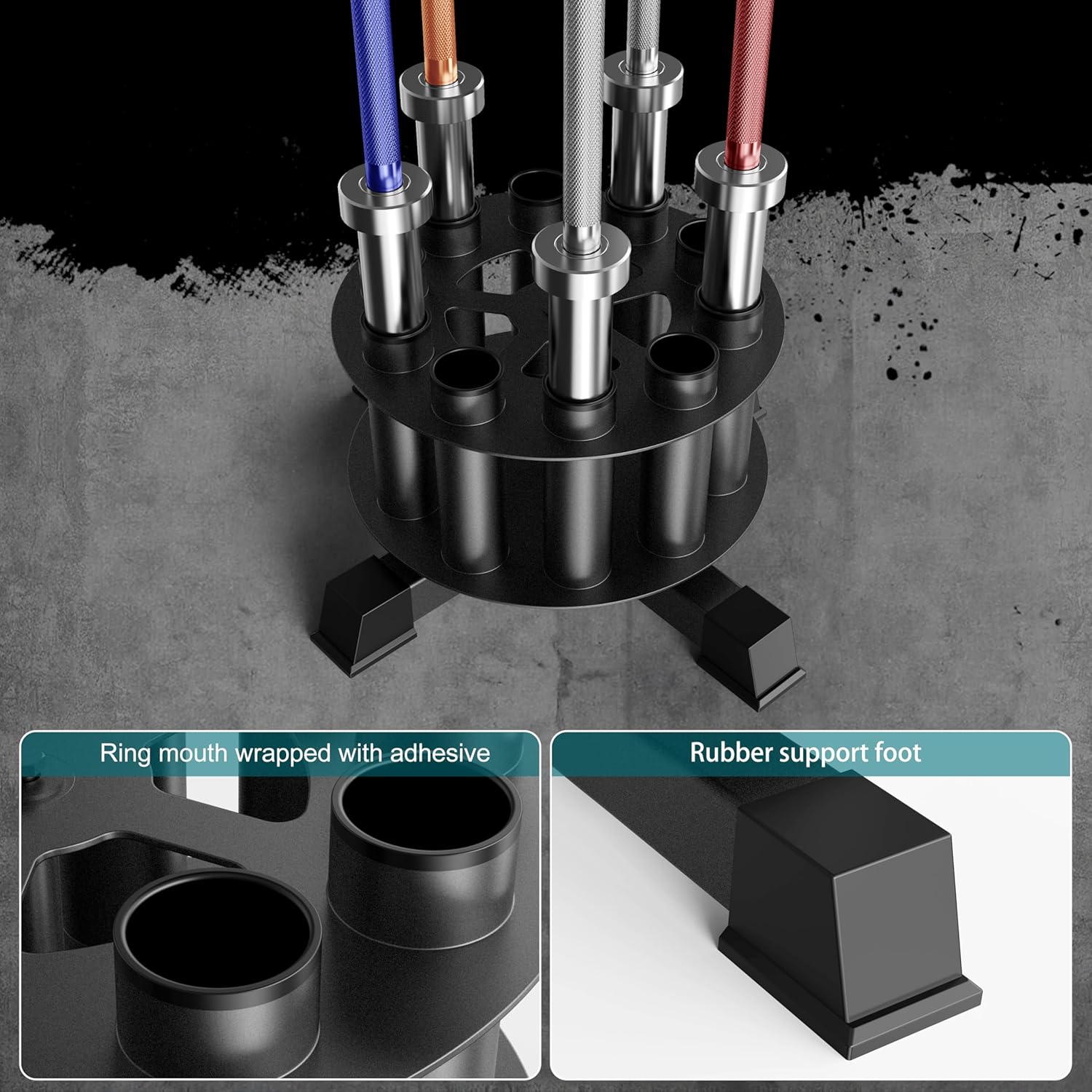 Rotating Barbell Floor Rack - Holds 10 Olympic Bars (2" Curl/Triceps Bars Compatible)