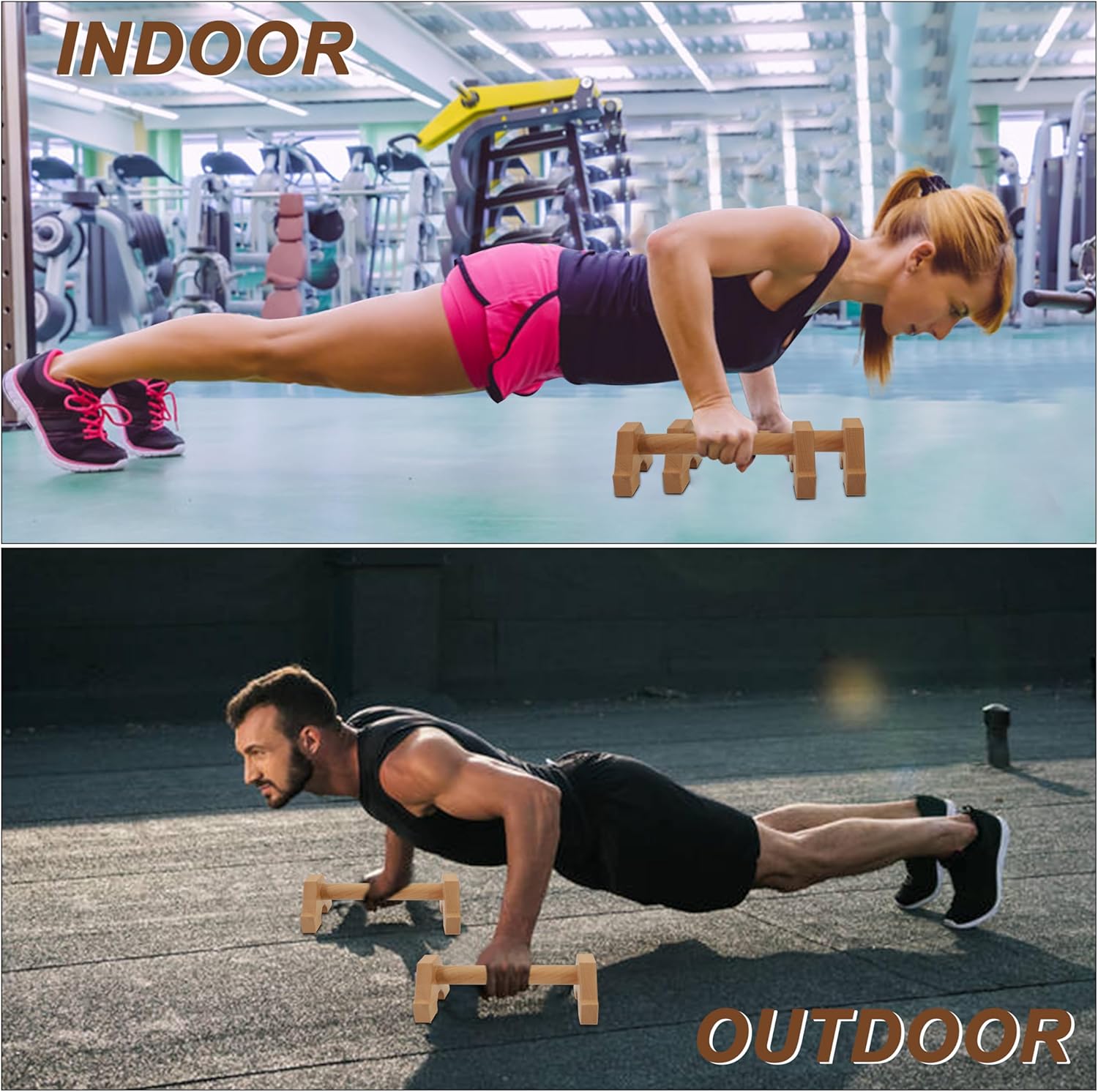 Wooden Parallettes Bars - Non-Slip Push-Up Stand for Handstand Training & Calisthenics (Home/Commercial Gym)