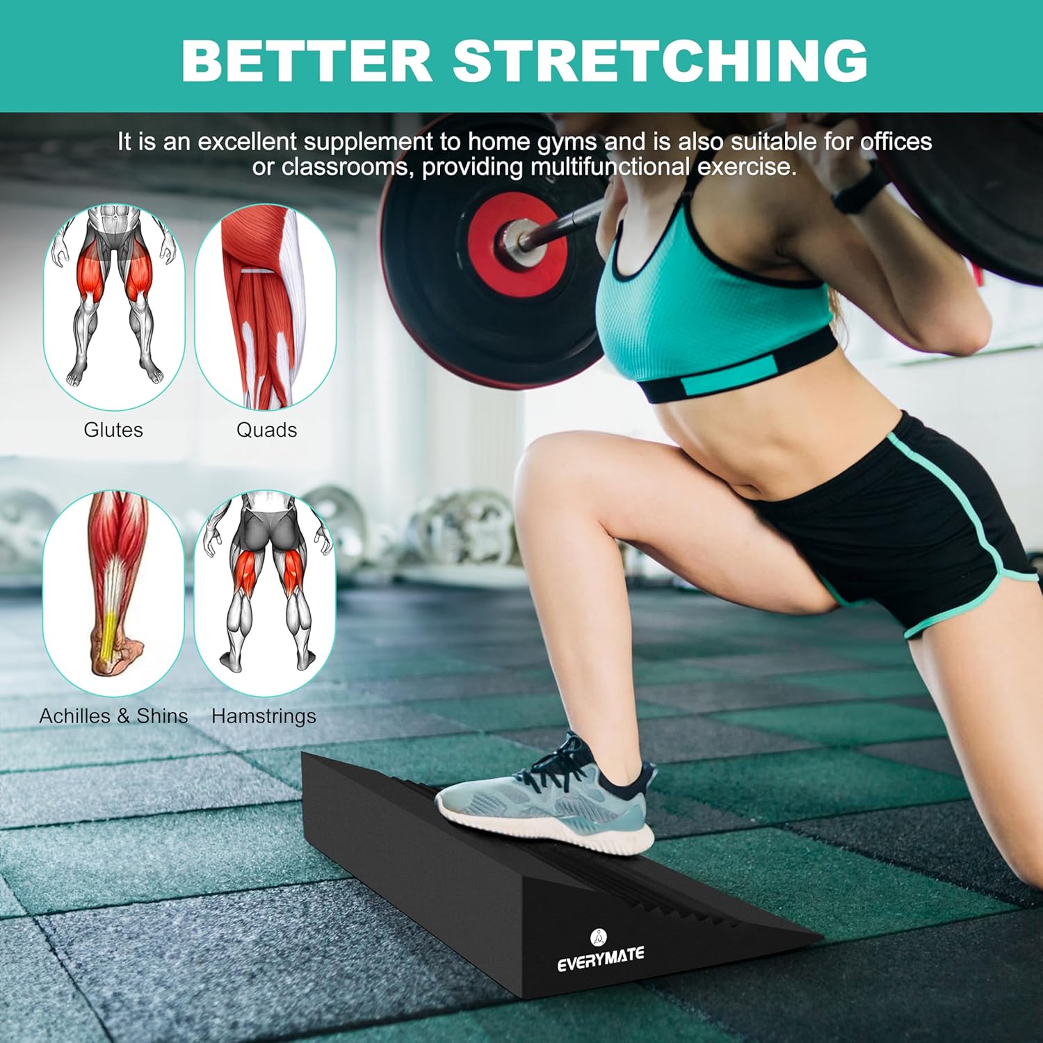 Squat Wedge Block - Heel Elevated Slant Board for Knees Over Toes Training & Calf Stretching (Non-Slip, Home/Commercial Gym)