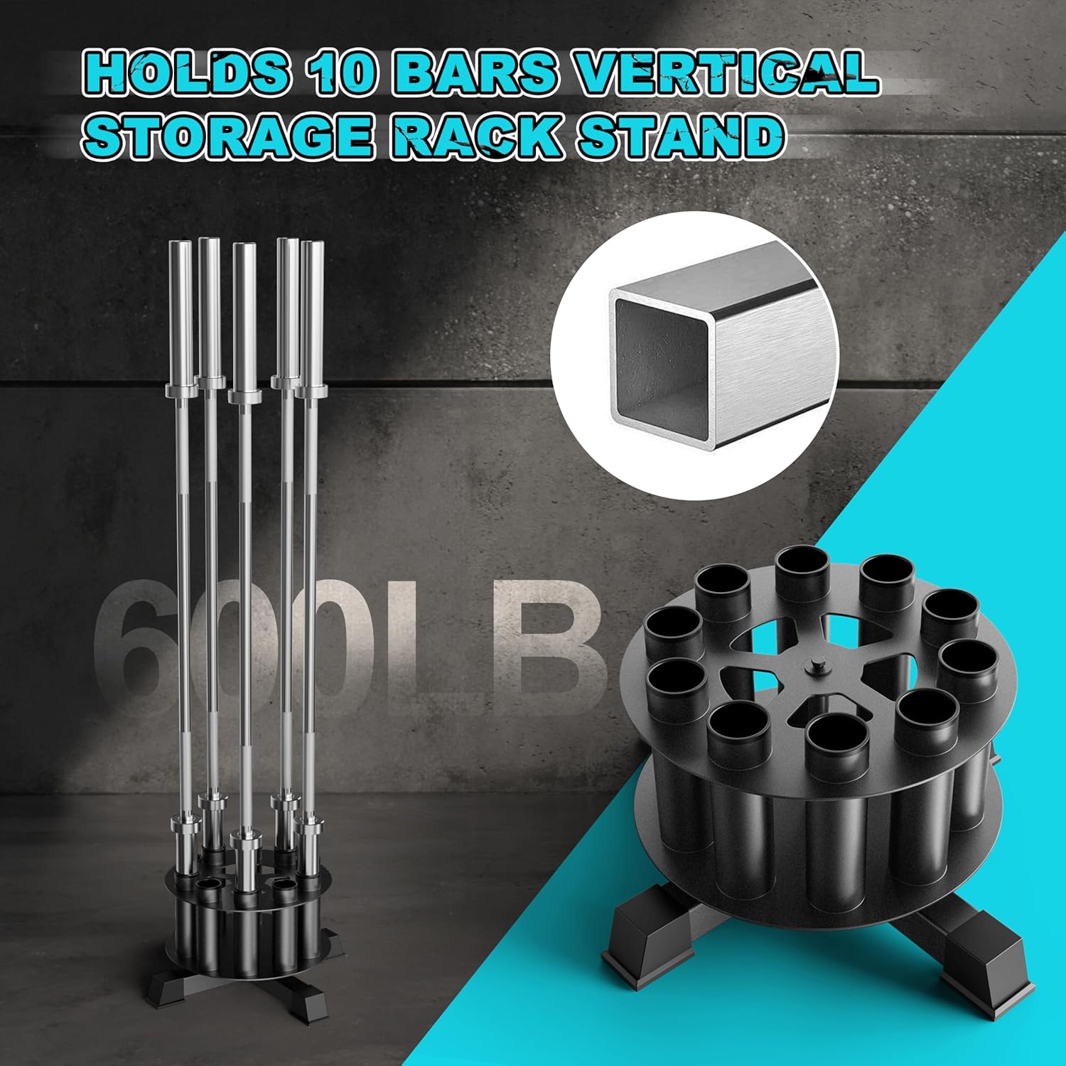 Rotating Barbell Floor Rack - Holds 10 Olympic Bars (2" Curl/Triceps Bars Compatible)