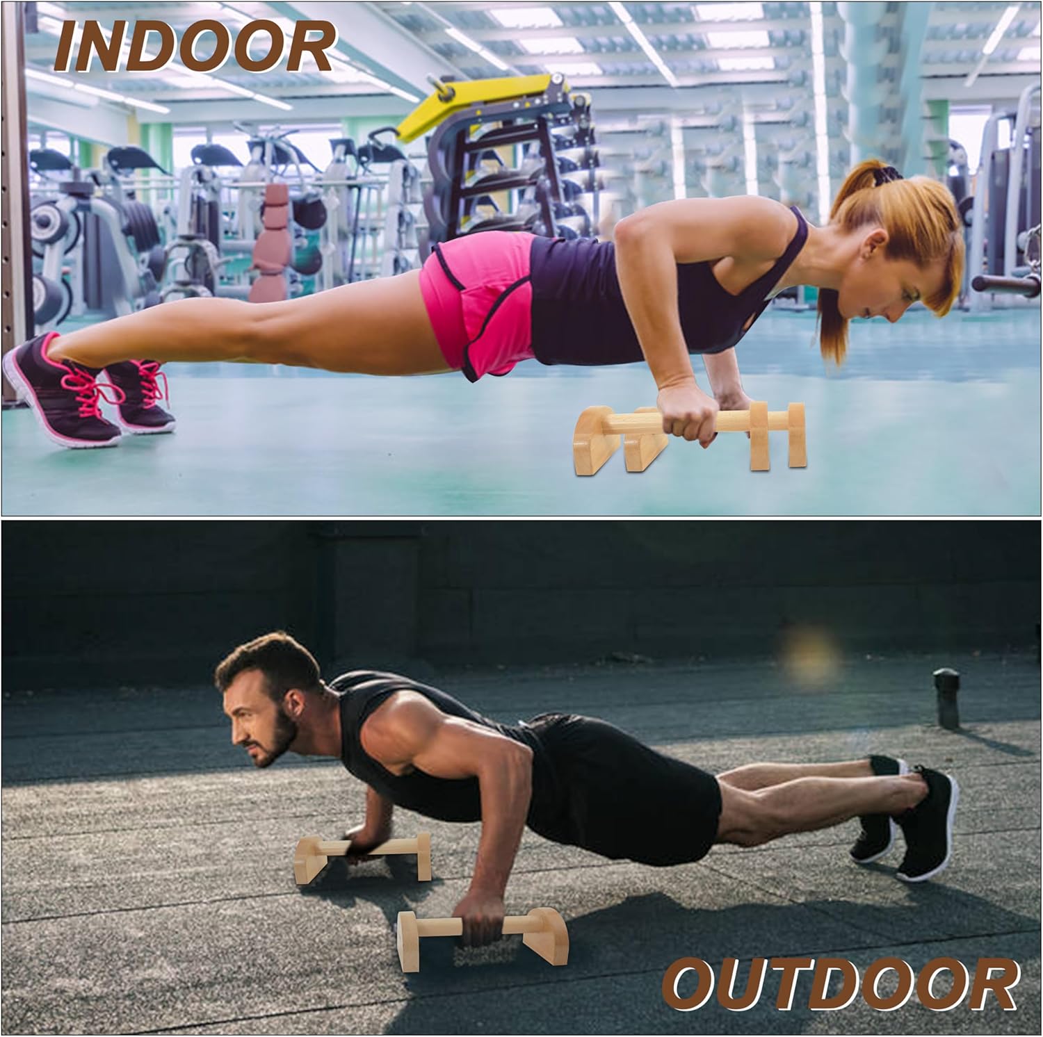 Wooden Parallettes Bars - Non-Slip Push-Up Stand for Handstand Training & Calisthenics (Ergonomic Grip, Home/Commercial Gym)