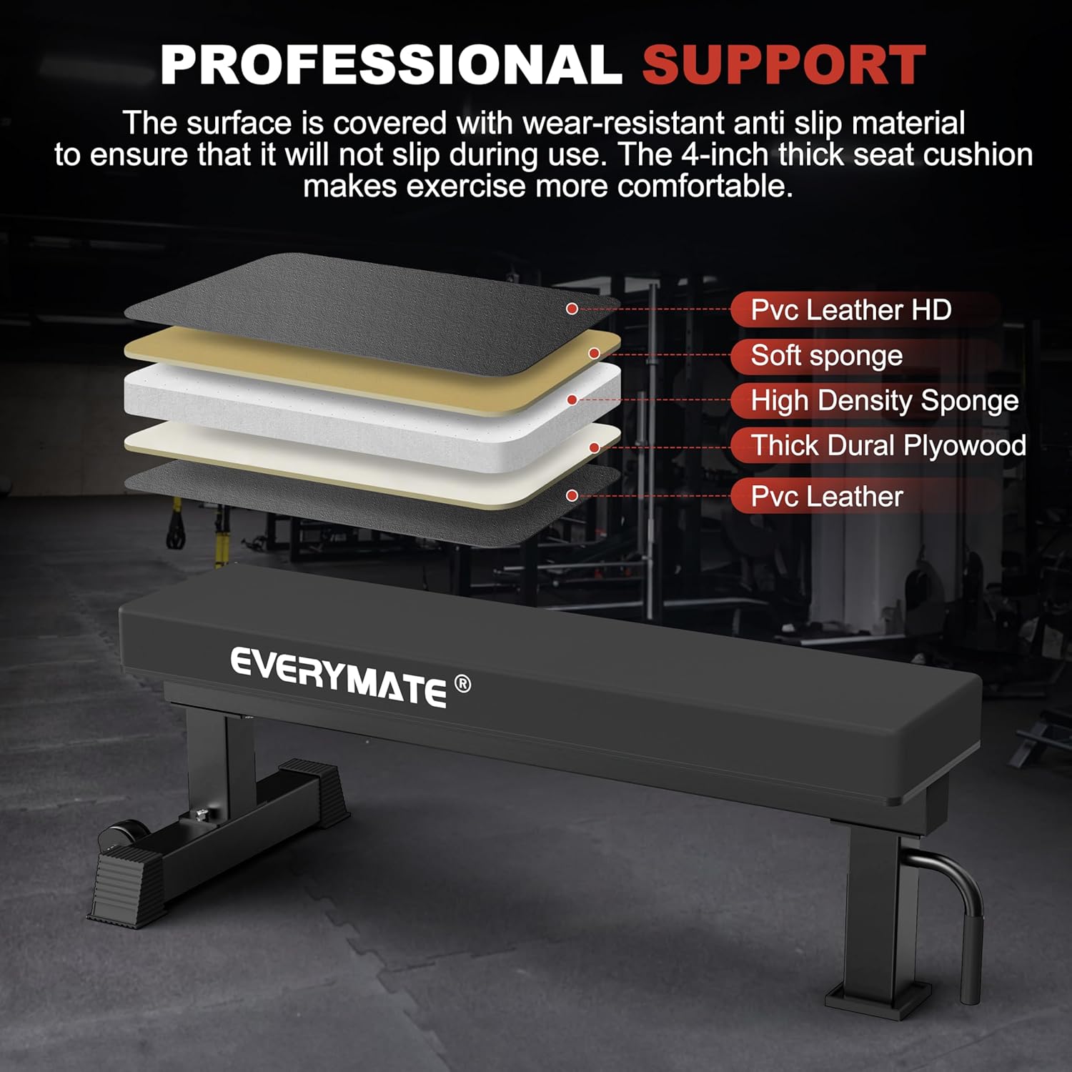 1200LB Flat Weight Bench - 3"x3" Steel Frame with 4" HeftyGrip Pad
