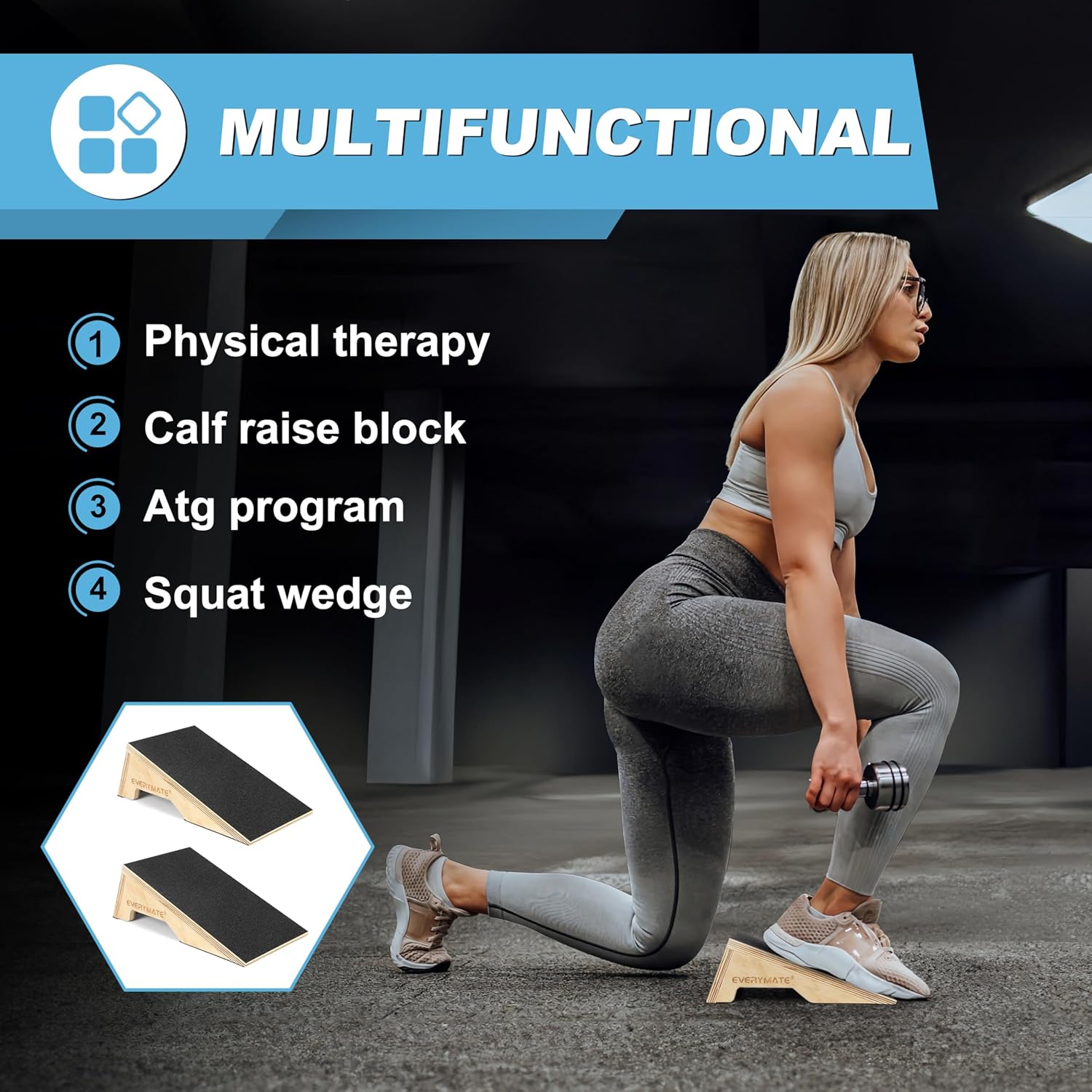 Non-Slip Heel Elevated Squat Wedge Block,Calf Stretching-Ankle Support & Knee Rehabilitation Tool