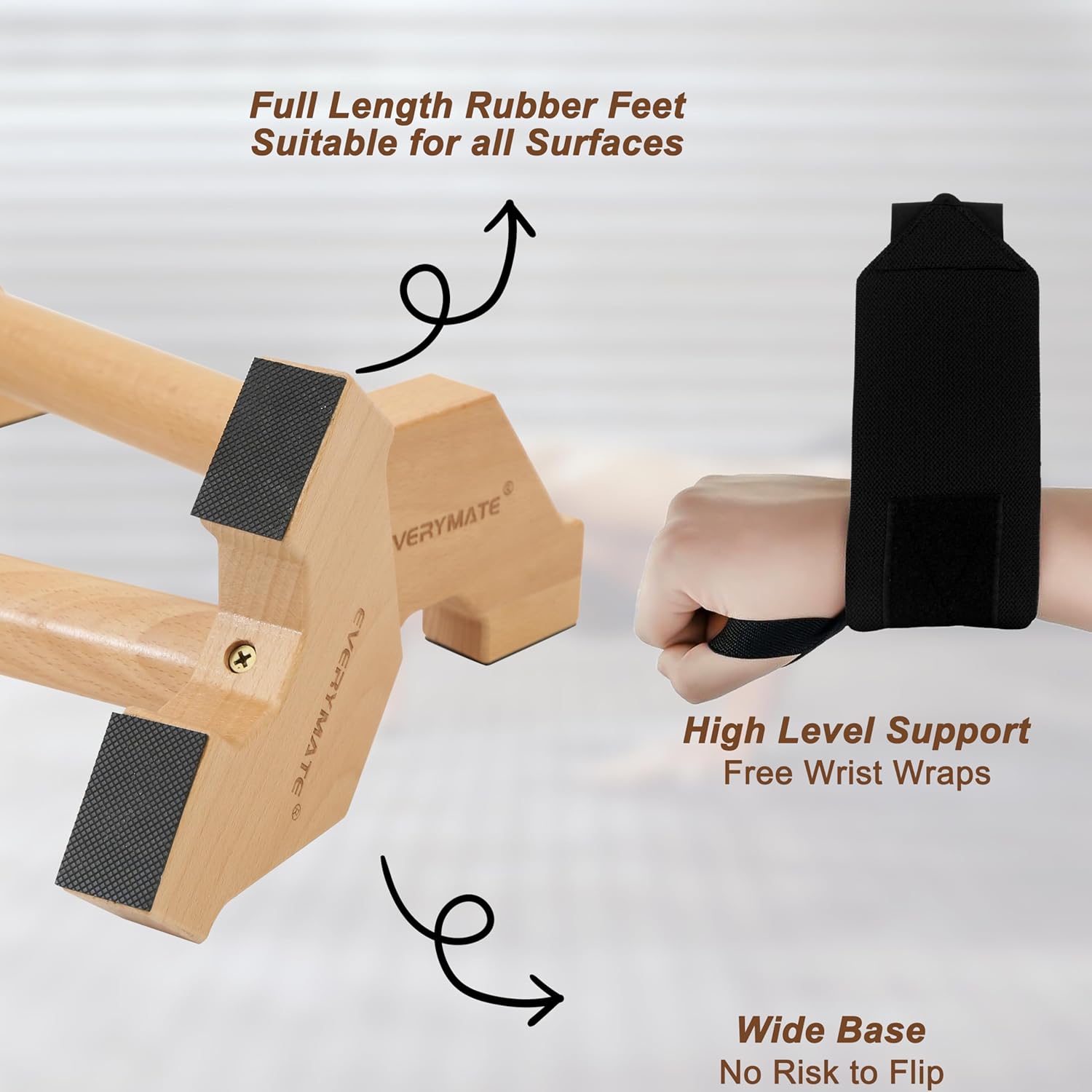 Wooden Parallettes Bars - Non-Slip Push-Up Stand for Handstand Training & Calisthenics (Home/Commercial Gym)