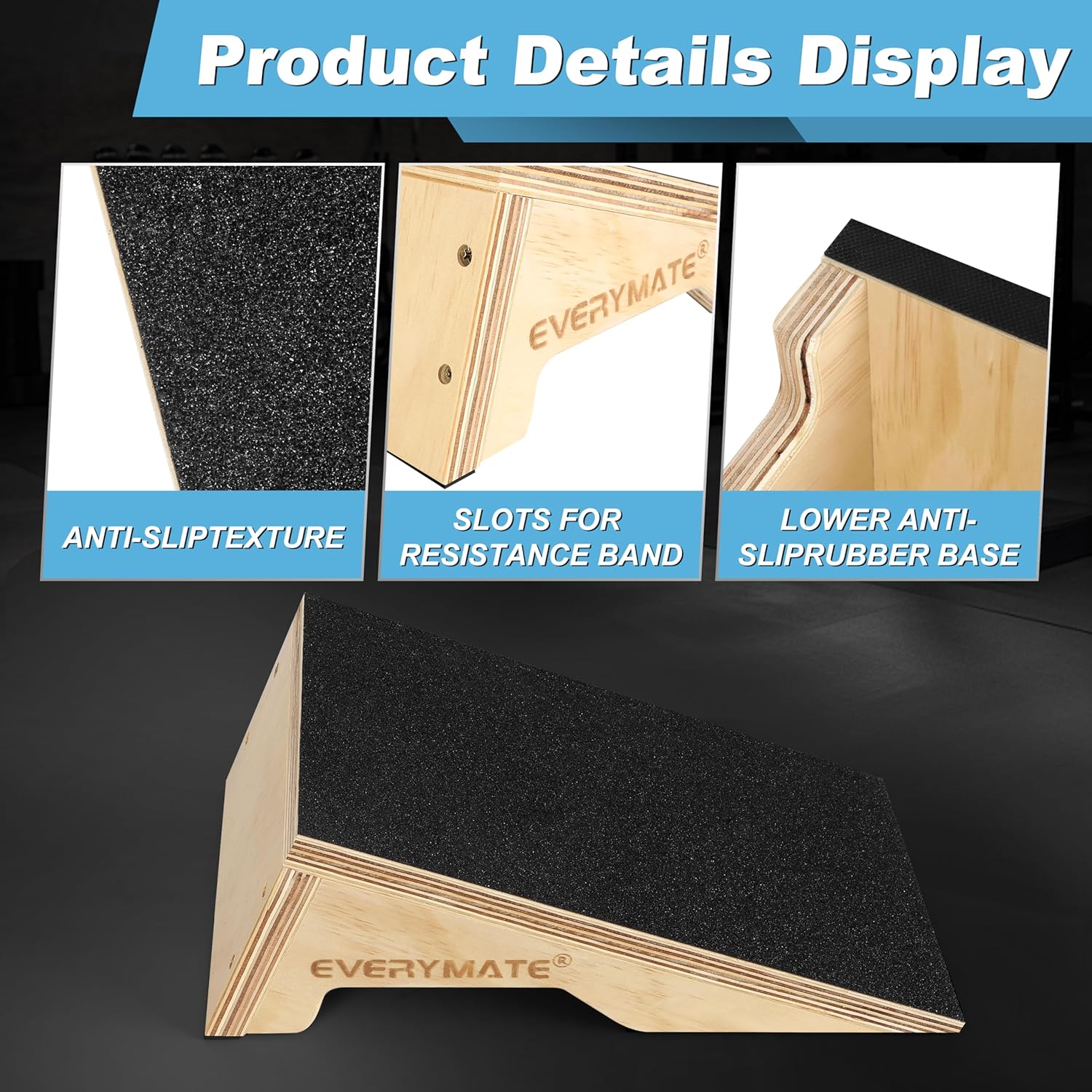 Non-Slip Heel Elevated Squat Wedge Block,Calf Stretching-Ankle Support & Knee Rehabilitation Tool