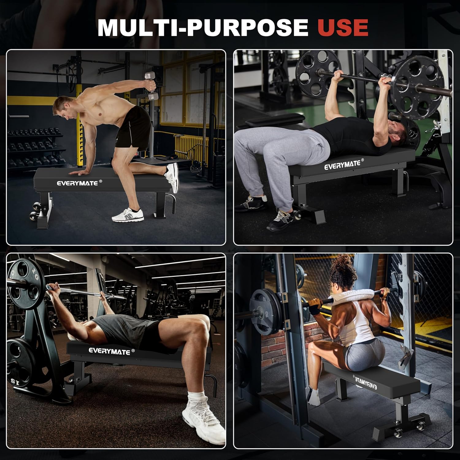 1200LB Flat Weight Bench - 3"x3" Steel Frame with 4" HeftyGrip Pad