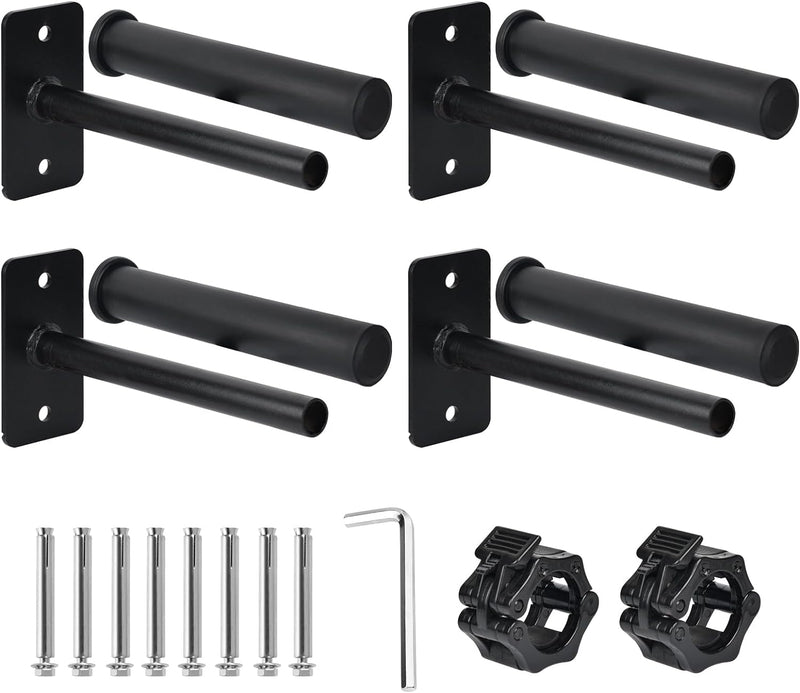 Wall Mount Weight Plate Rack - 4-Pack Storage for 1" or 2" Olympic Plates