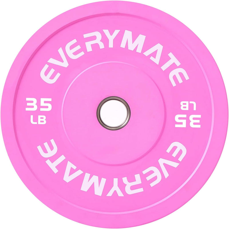 Pink Weight Plates 35LB Olympic Bumper Plates Grip Weight Plates for Strength Training & Crossfit Steel Inserts Weight Plates Fit 2" Barbells Virgin Rubber Weights