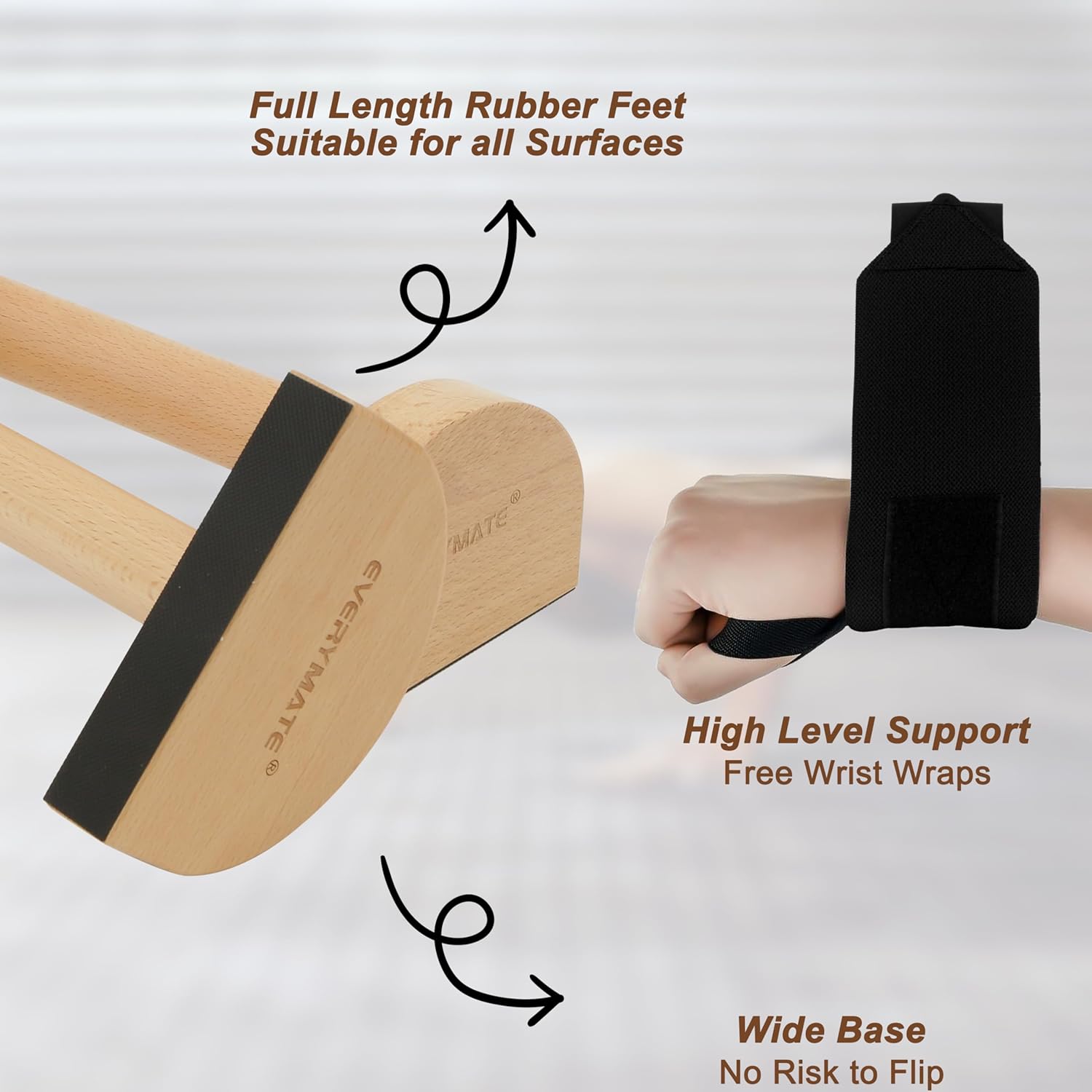 Wooden Parallettes Bars - Non-Slip Push-Up Stand for Handstand Training & Calisthenics (Ergonomic Grip, Home/Commercial Gym)