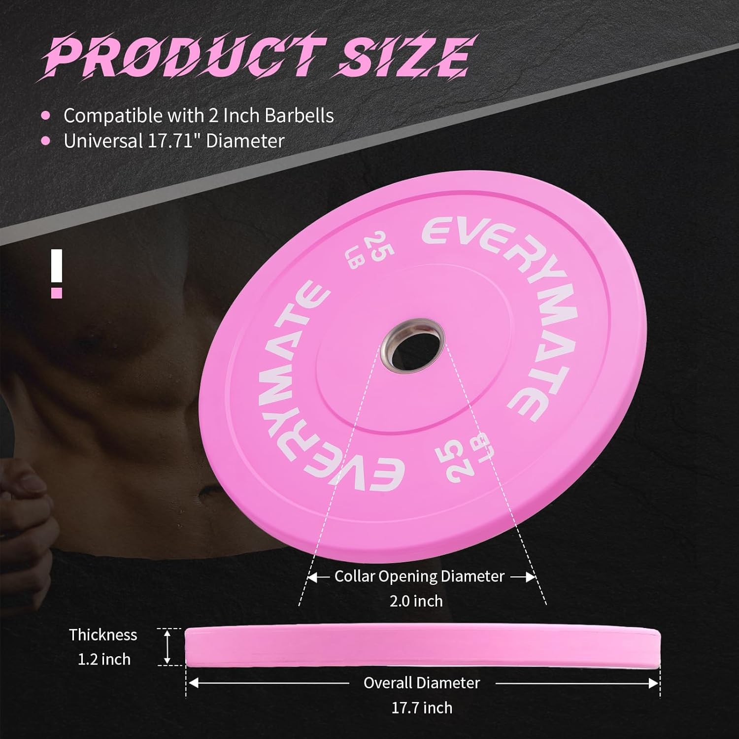 Pink Weight Plates 25LB Olympic Bumper Plates Grip Weight Plates for Strength Training & Crossfit Steel Inserts Weight Plates Fit 2" Barbells Virgin Rubber Weights