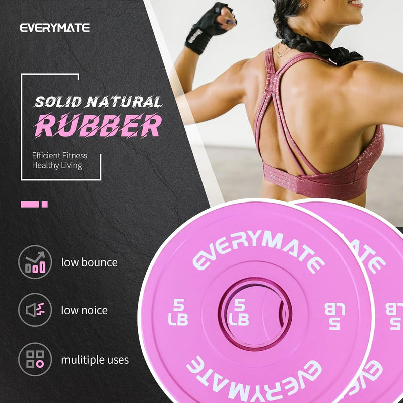 Pink Weight Plates 5LB Olympic Bumper Plates Grip Weight Plates for Strength Training & Crossfit Steel Inserts Weight Plates Fit 2" Barbells Virgin Rubber Weights