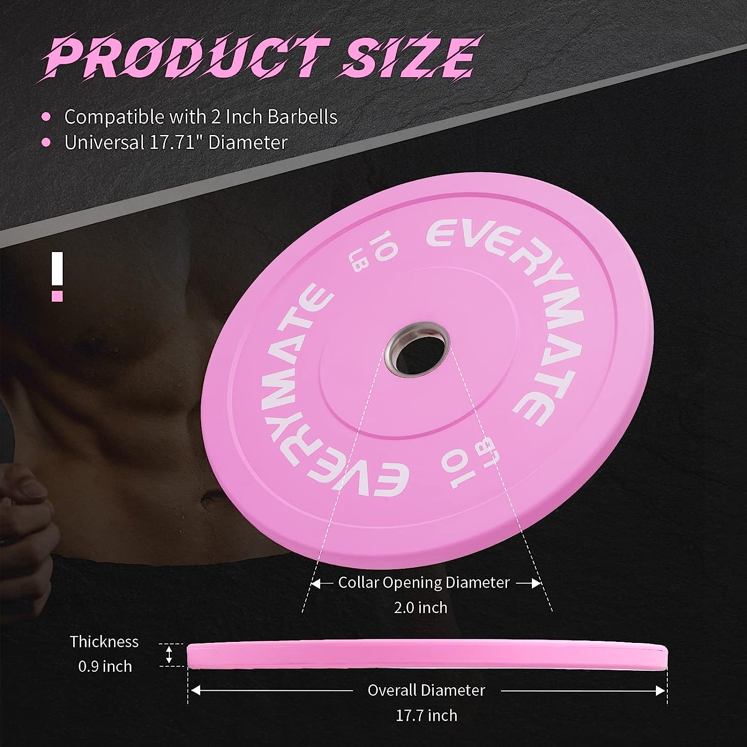 EVERYMATE Pink Weight Plates 10LB Olympic Bumper Plates Grip Weight Pl