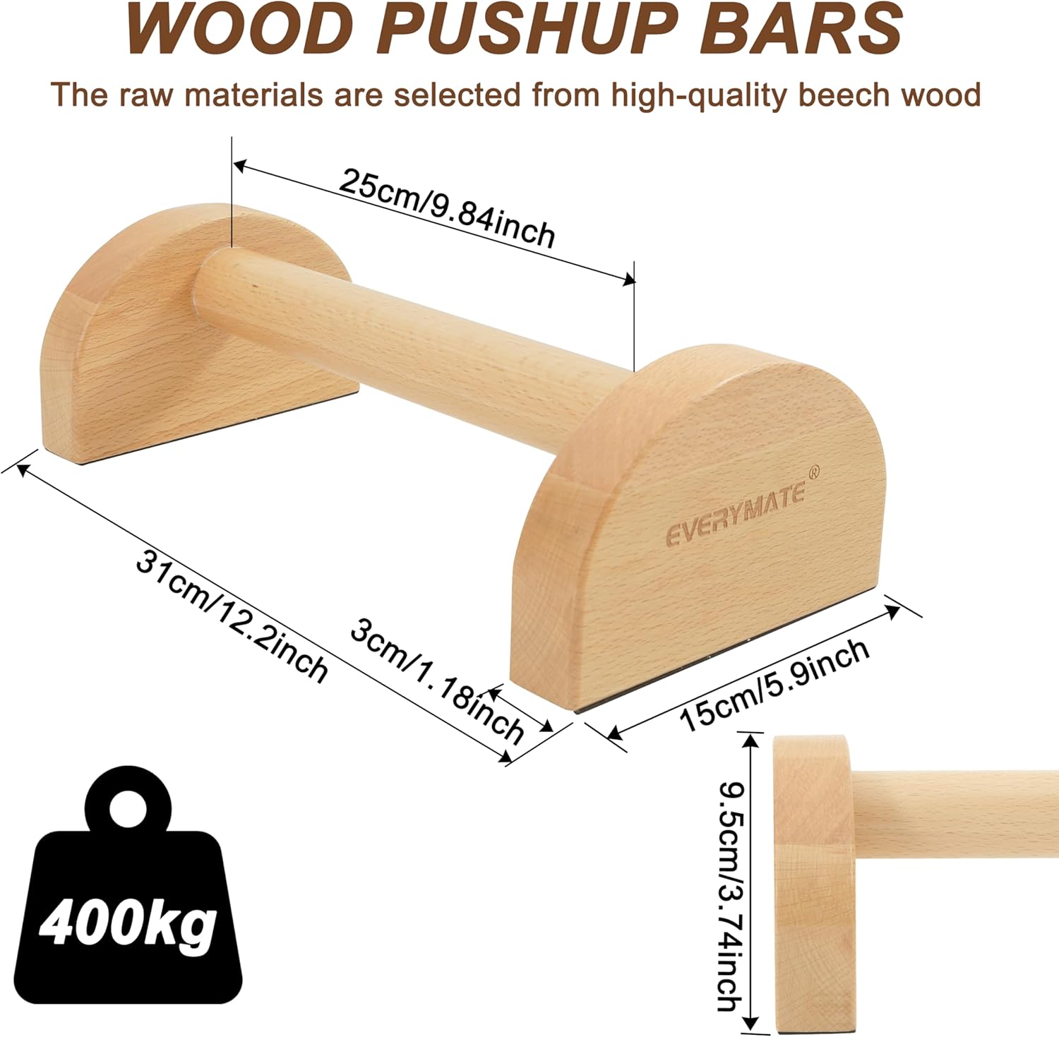 Wooden Parallettes Bars - Non-Slip Push-Up Stand for Handstand Training & Calisthenics (Ergonomic Grip, Home/Commercial Gym)