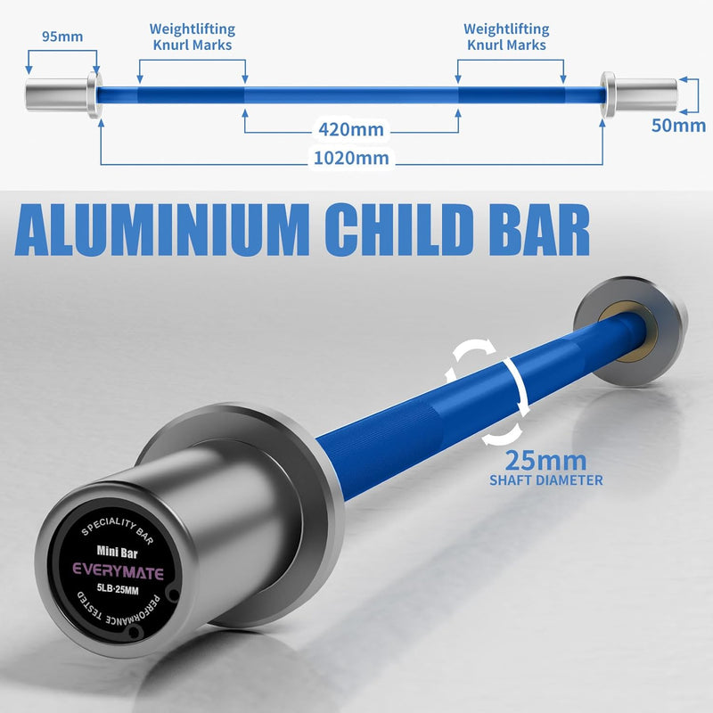EVERYMATE 5LB Mini Barbell Bar- Beginner Women Kid Bar Total Body Workout