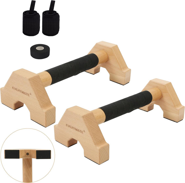 Wooden Parallettes Bars - Non-Slip Push-Up Stand for Handstand Training & Calisthenics (Home/Commercial Gym)