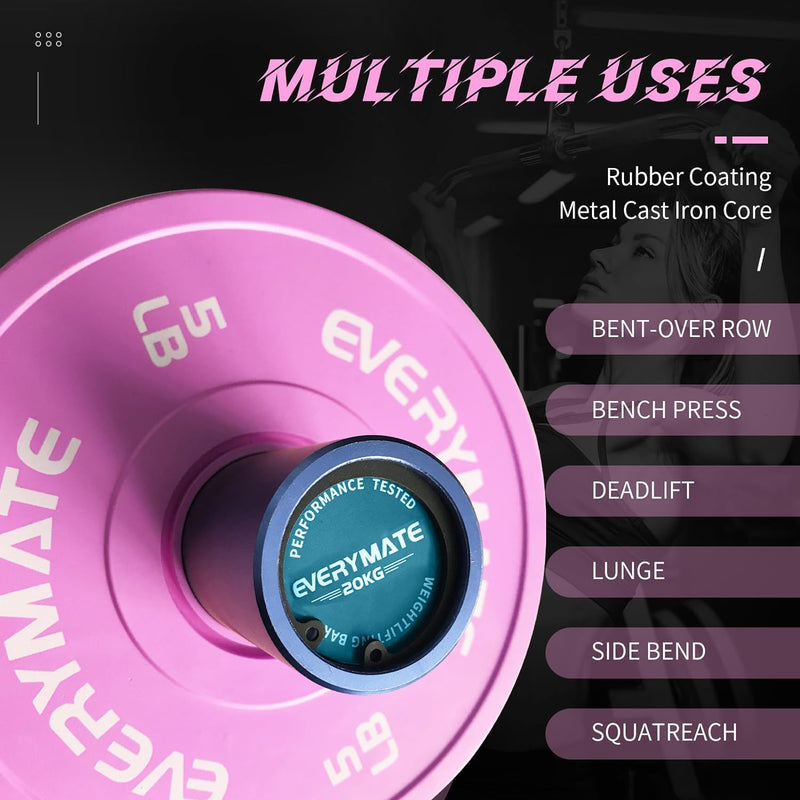 Pink Weight Plates 5LB Olympic Bumper Plates Grip Weight Plates for Strength Training & Crossfit Steel Inserts Weight Plates Fit 2" Barbells Virgin Rubber Weights