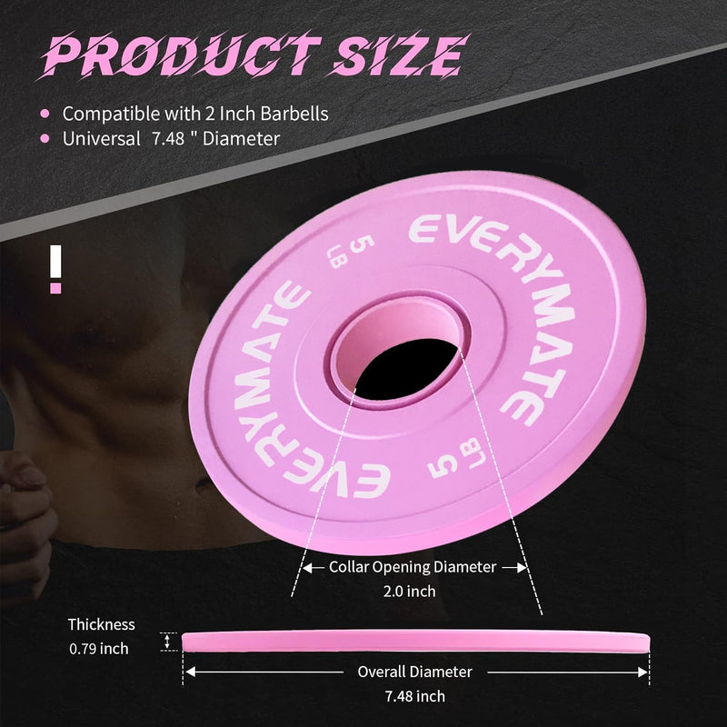 Pink Weight Plates 5LB Olympic Bumper Plates Grip Weight Plates for Strength Training & Crossfit Steel Inserts Weight Plates Fit 2" Barbells Virgin Rubber Weights