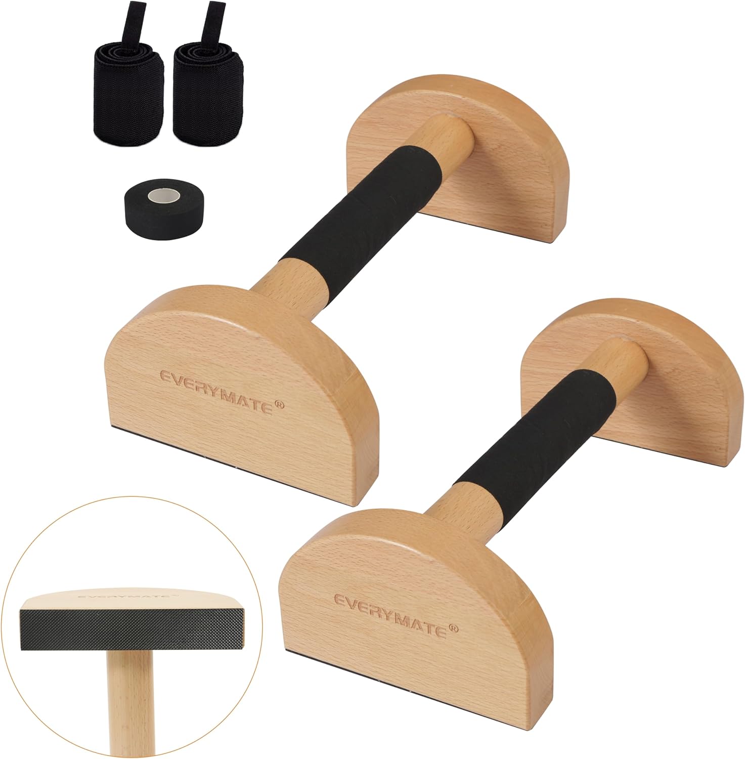 Wooden Parallettes Bars - Non-Slip Push-Up Stand for Handstand Training & Calisthenics (Ergonomic Grip, Home/Commercial Gym)