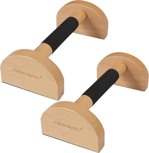 Wooden Parallettes Bars - Non-Slip Push-Up Stand for Handstand Training & Calisthenics (Ergonomic Grip, Home/Commercial Gym)