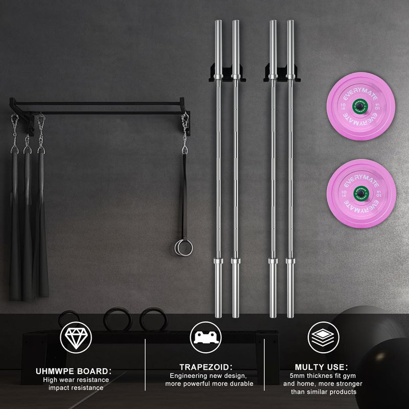 Olympic Barbell Wall Mount Rack - Commercial Gym Storage Holder for 33mm Bars (Space-Saving, Powder-Coated)
