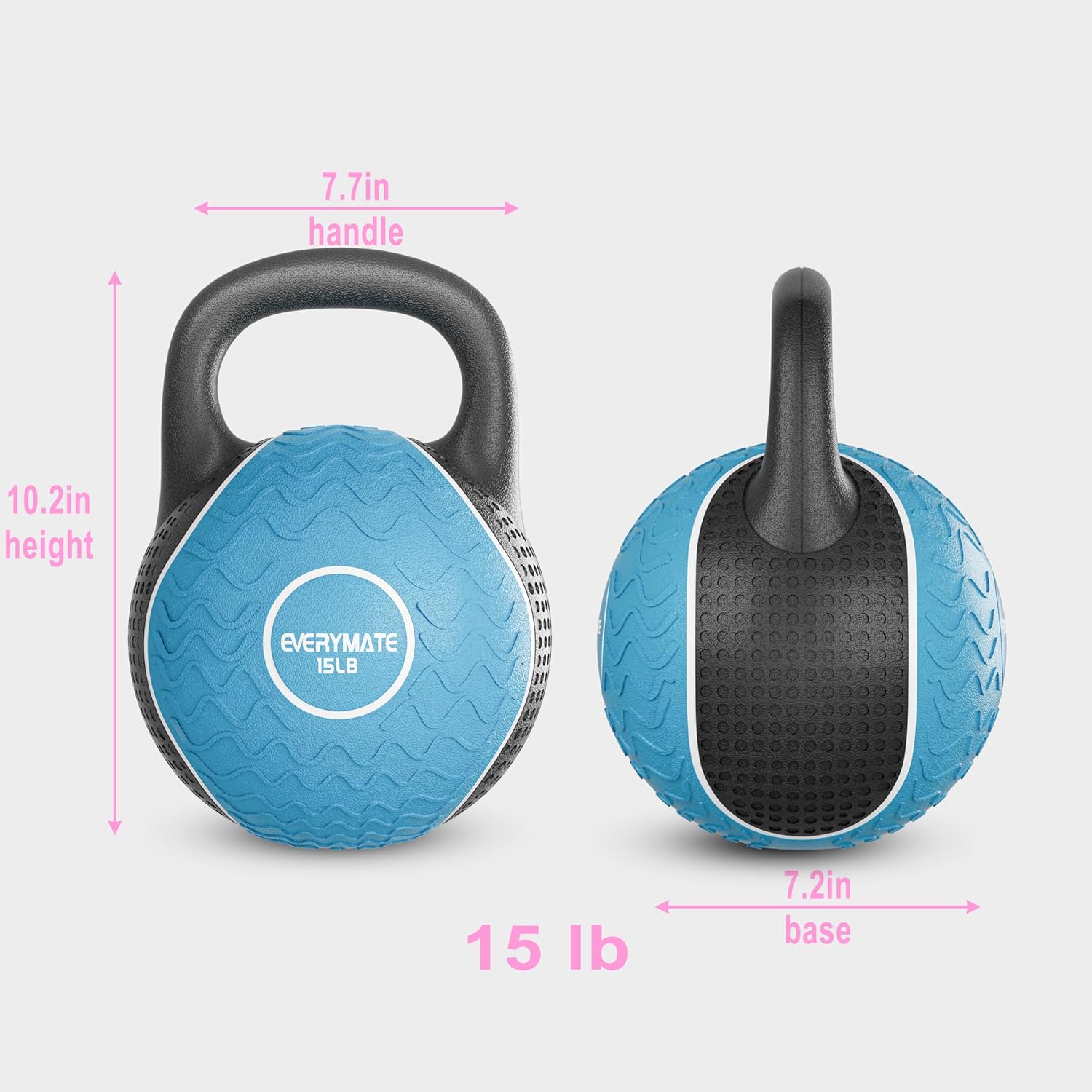 EVERYAMTE Anti Slip Hand Kettlebell Weights for Home Workout Kettlebells Massage Kettlebell, 15LB Rubber Kettlebell