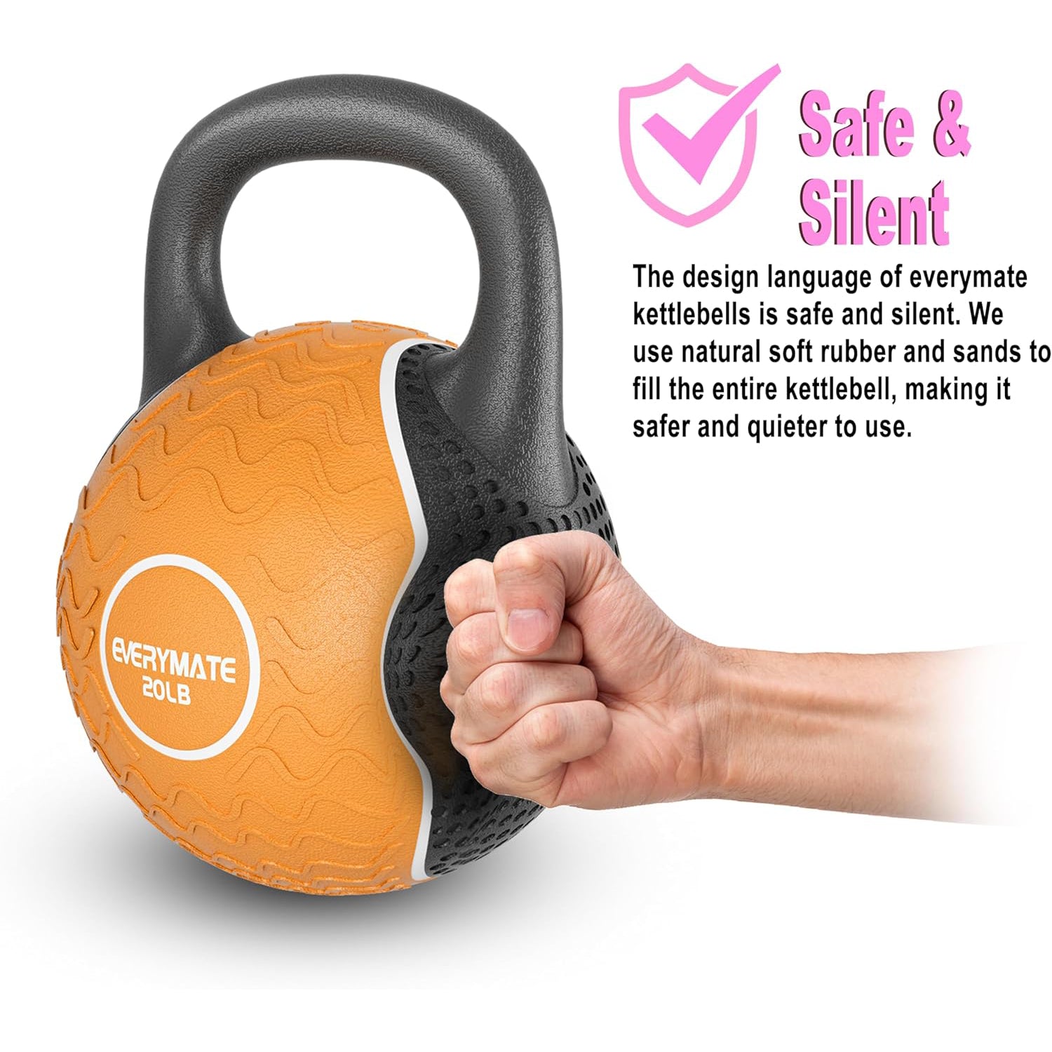 EVERYAMTE Anti Slip Hand Kettlebell Weights for Home Workout Kettlebells Massage Kettlebell, 20LB Rubber Kettlebell