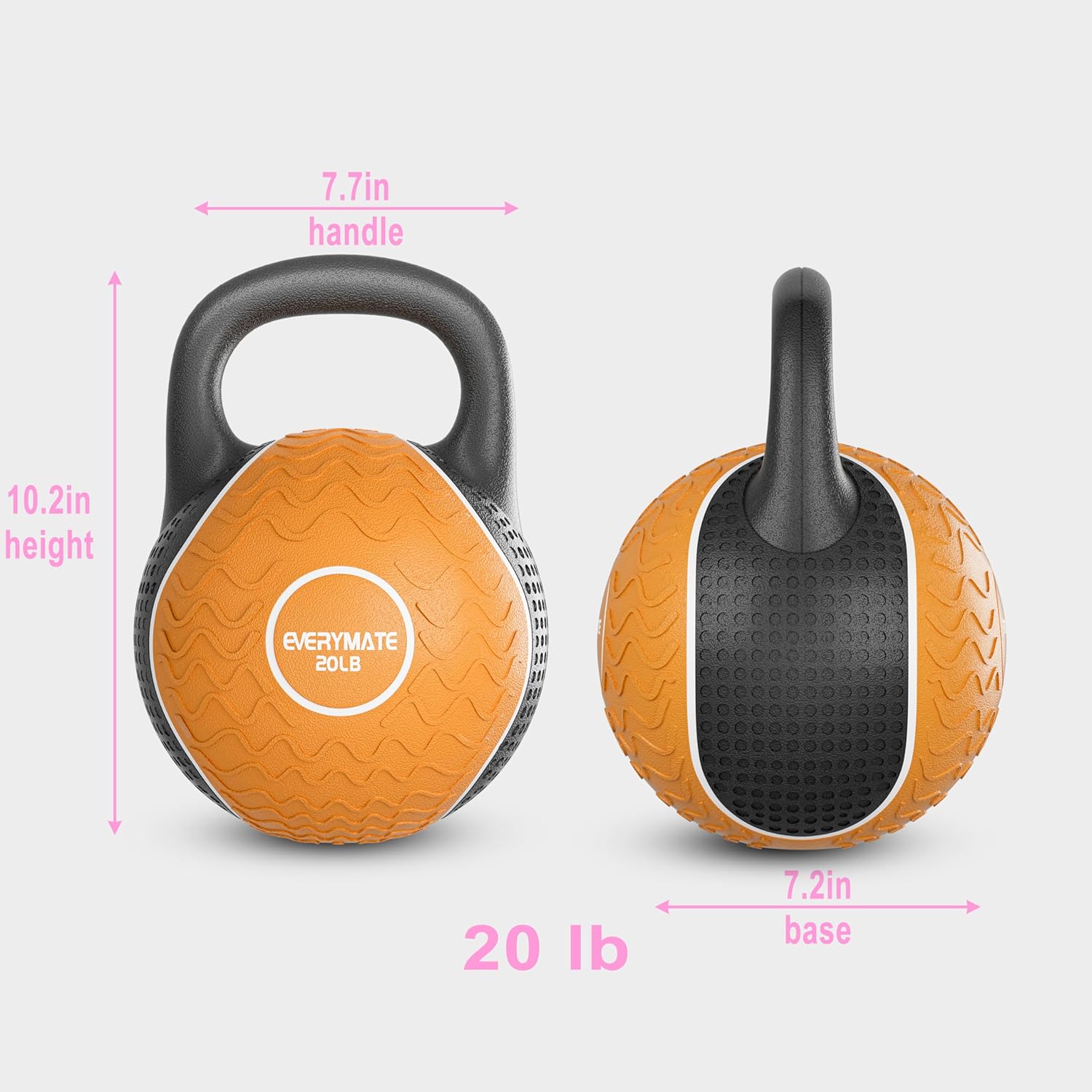 EVERYAMTE Anti Slip Hand Kettlebell Weights for Home Workout Kettlebells Massage Kettlebell, 20LB Rubber Kettlebell