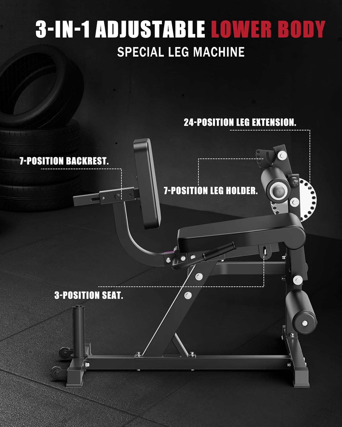 3-1 Adjustable Leg Extension and Curl Machine,Heavy Duty 680lbs Capacity