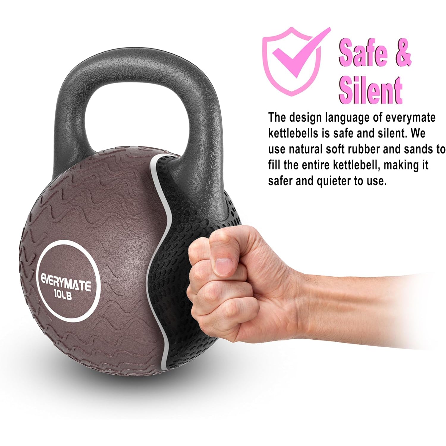 EVERYAMTE  Anti Slip Hand Kettlebell Weights for Home Workout Kettlebells Massage Kettlebell, 10LB Rubber Kettlebell
