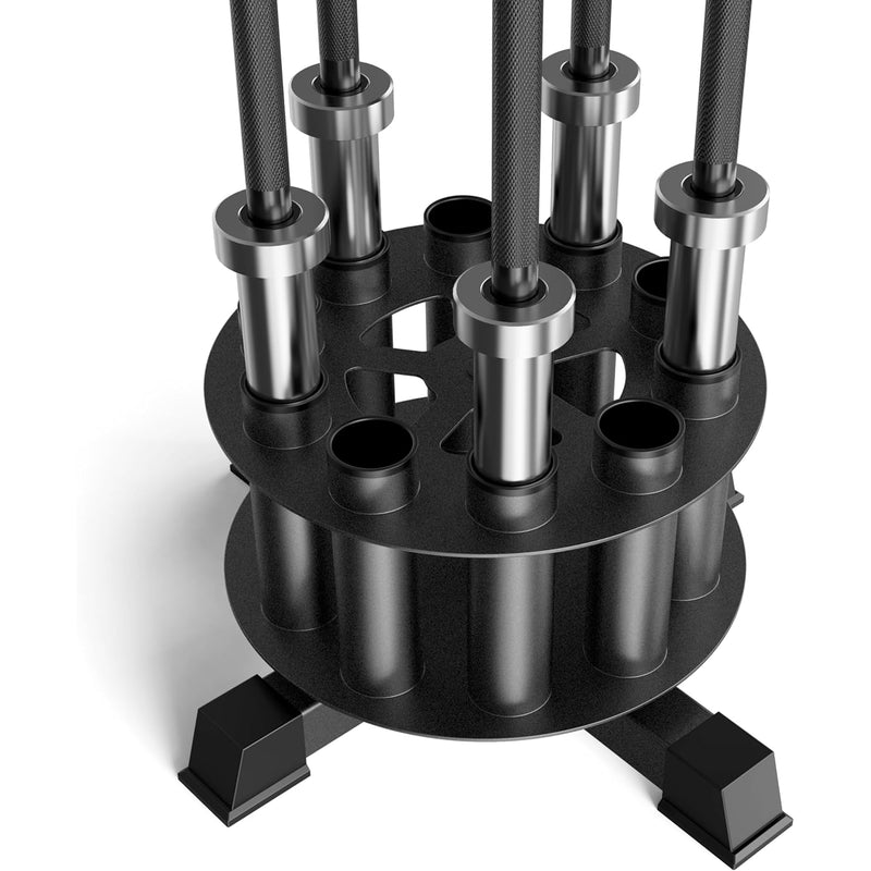 Rotating Barbell Floor Rack - Holds 10 Olympic Bars (2" Curl/Triceps Bars Compatible)
