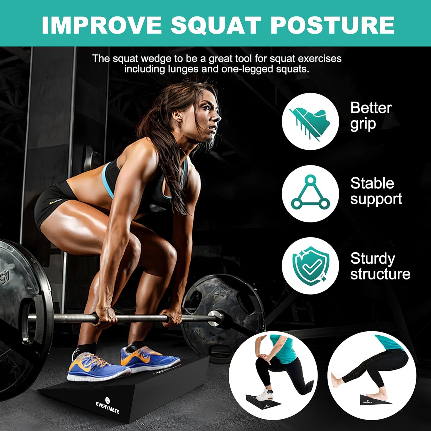 Squat Wedge Block - Heel Elevated Slant Board for Knees Over Toes Training & Calf Stretching (Non-Slip, Home/Commercial Gym)