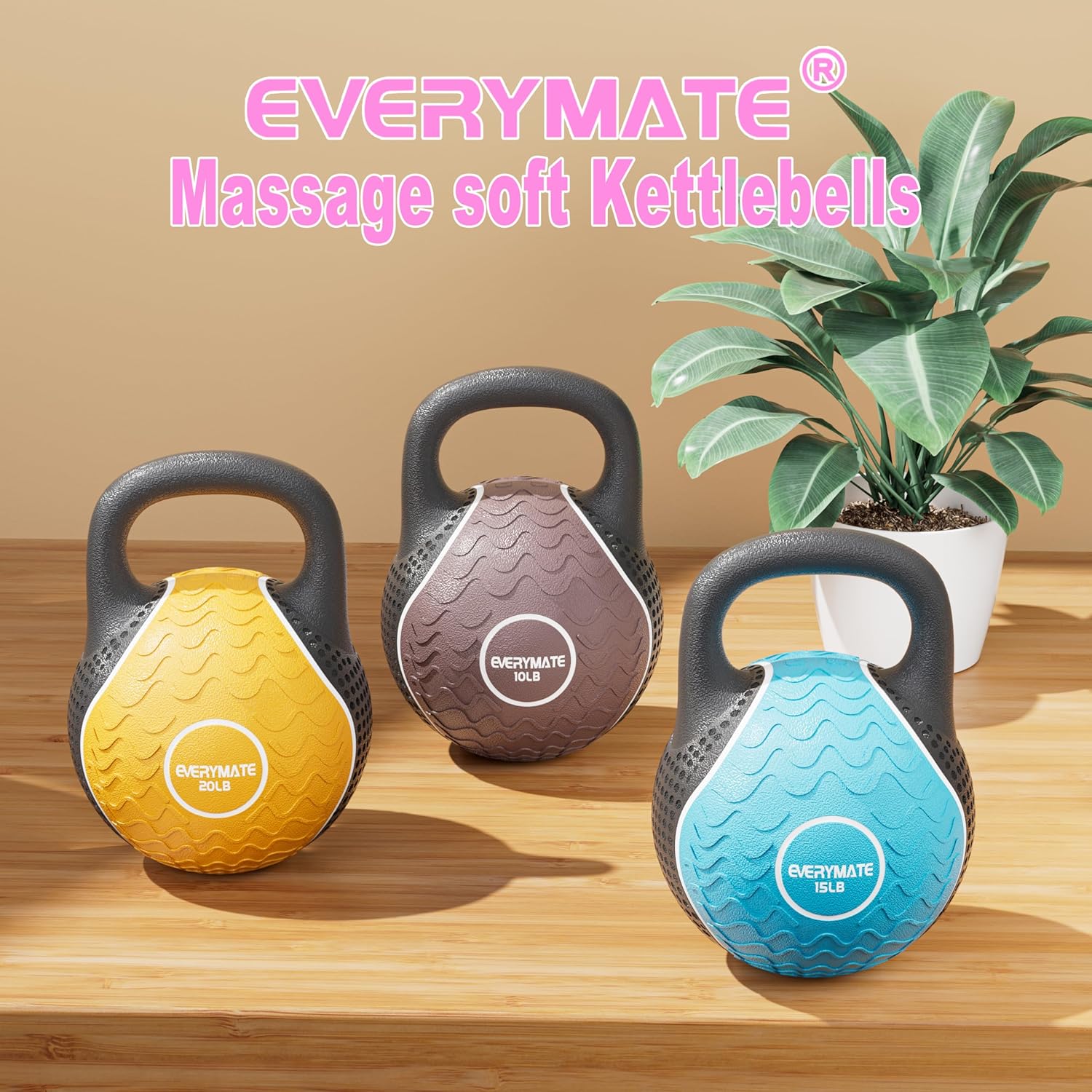 EVERYAMTE  Anti Slip Hand Kettlebell Weights for Home Workout Kettlebells Massage Kettlebell, 10LB Rubber Kettlebell